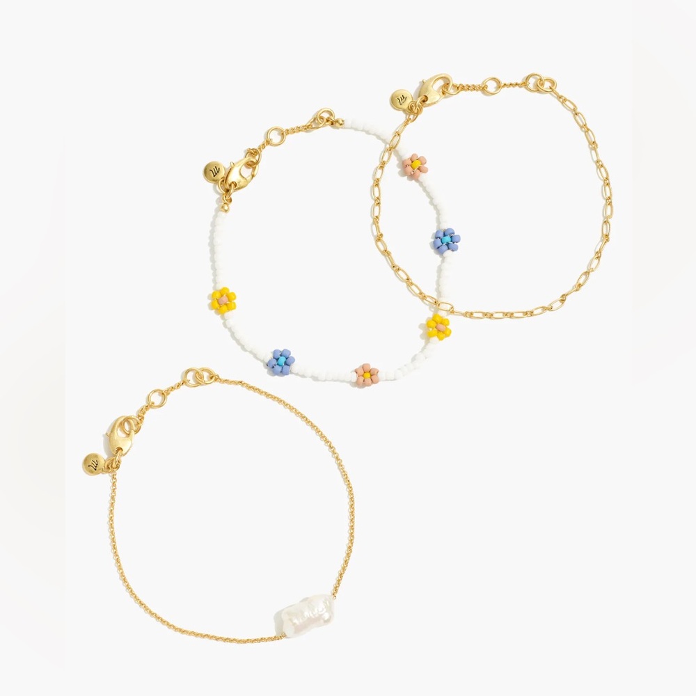New Madewell Spring and Summer Three-Pack Seed Bead Daisy Bracelet Set